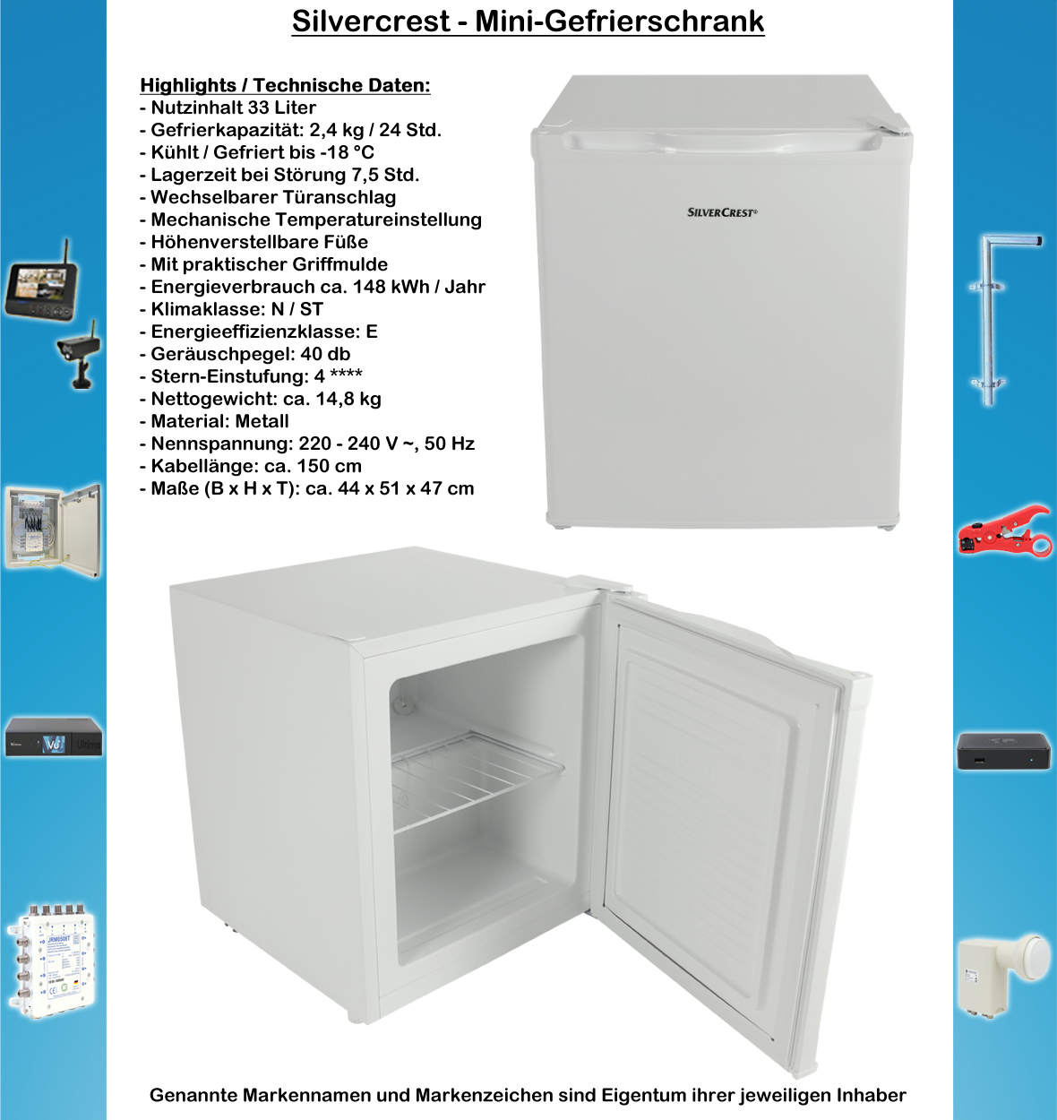 Silvercrest Kompakt Mini Gefrierschrank klein weiß 33L freistehend 4**** Neu